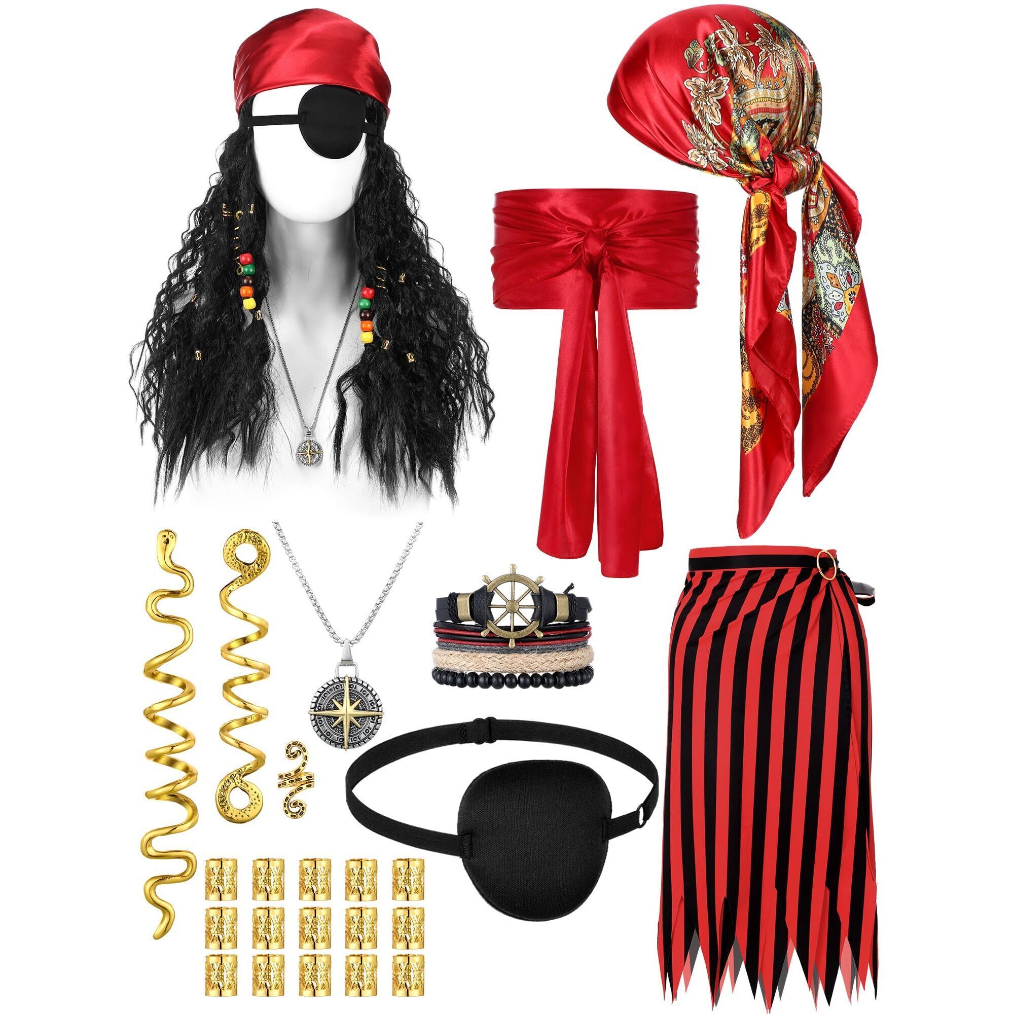 7351 25 Pcs Pirate Costume Accessoriess Pirate Wig With Hair